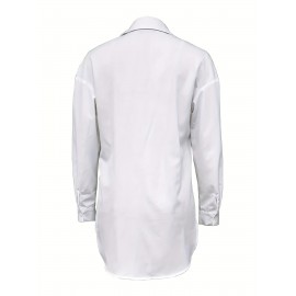 Butterfly Print Polo Neck Shirt, Casual Long Sleeve Blouse For Spring & Fall, Women's Clothing