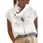 Dragonfly Print Button Front Blouse, Casual Cap Sleeve Blouse For Spring & Summer, Women's Clothing