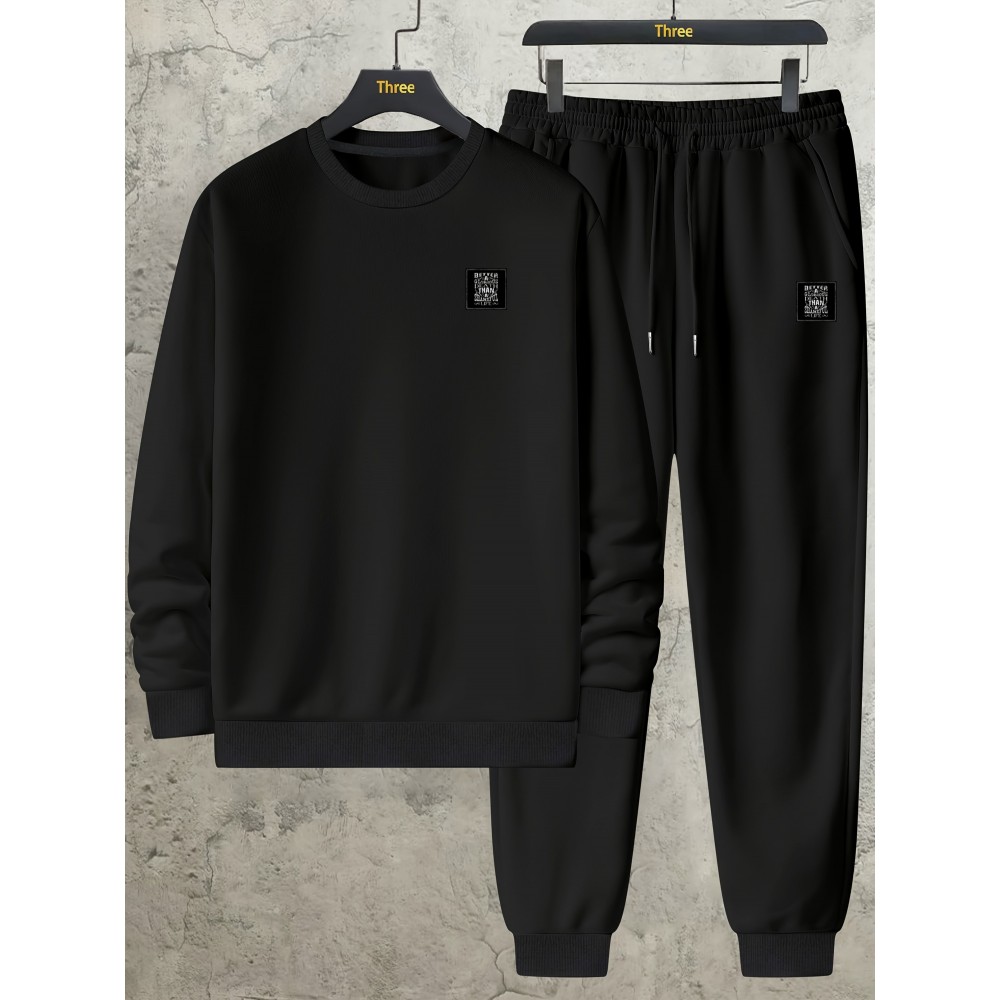 Sweatshirt And Pants Two-piece Set, Pattern Print Men's Long Sleeve Round Neck Street Casual Sports And Fashionable Sweatshirt, Elastic Drawstring Trousers, For Outdoor Sportsï¼ŒFor Autumn And Winter