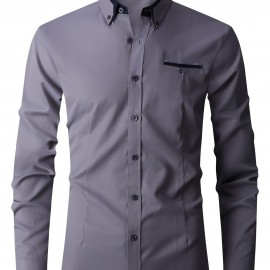 Men's Formal Classic Design Button Up Shirt, Male Clothes For Spring And Fall Business Occasion