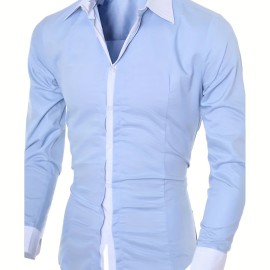 Men's Casual Button Up Contrast Color Long Sleeve Shirt, Men's Clothes For Spring Summer Autumn, Tops For Men