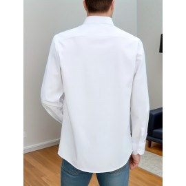 Men's Stylish Solid Shirt, Casual Breathable Lapel Button Up Short Sleeve Shirt Top For Business Activities