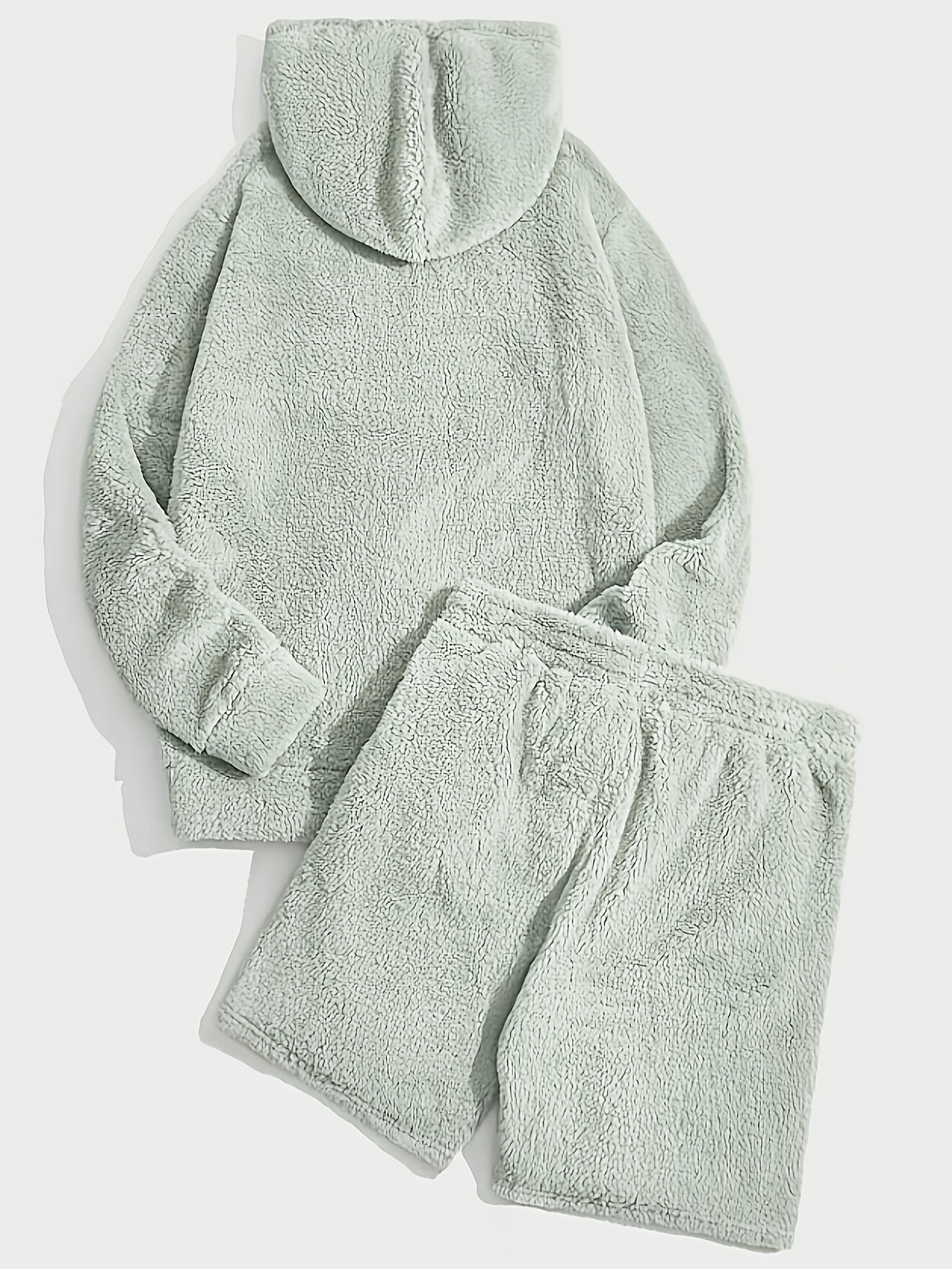 fluffy outfits, mens fluffy 2pcs outfits casual hoodies long sleeve pullover hooded sweatshirt snuddie and sweatpants shorts set for spring fall mens clothing details 20